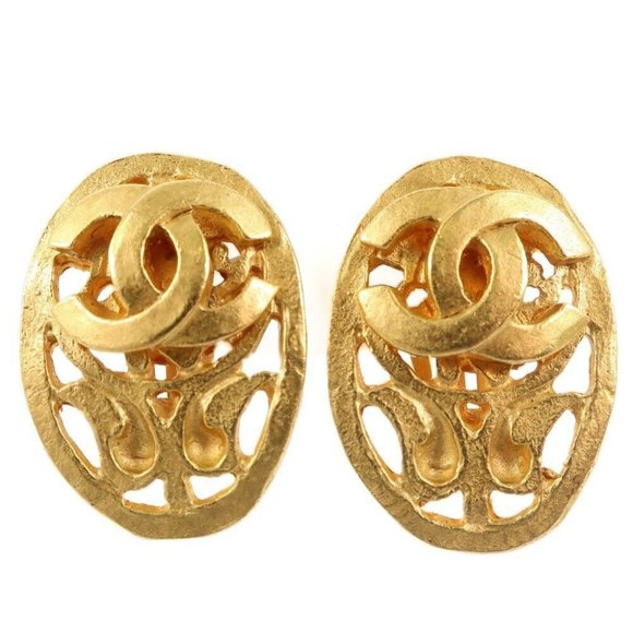 CHANEL Oval vintage Earring Plated Gold Women - Picture 1 of 8